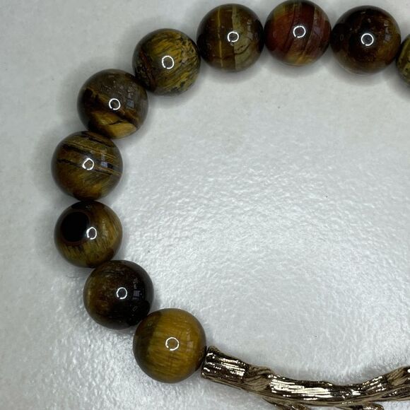 Tigers Eye Beaded Gold Tone Branch Stretch Bracelet 7in - Picture 3 of 7